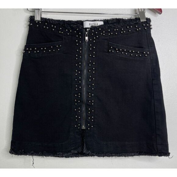 PISTOLA Y2K Beaded Fringe Black Zip Up Pencil Mini Skirt Black Women's Size 26 - Picture 7 of 7
